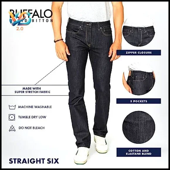 Straight Leg Jeans Slim Fit Stretch Denim Casual Classic Designer Men's